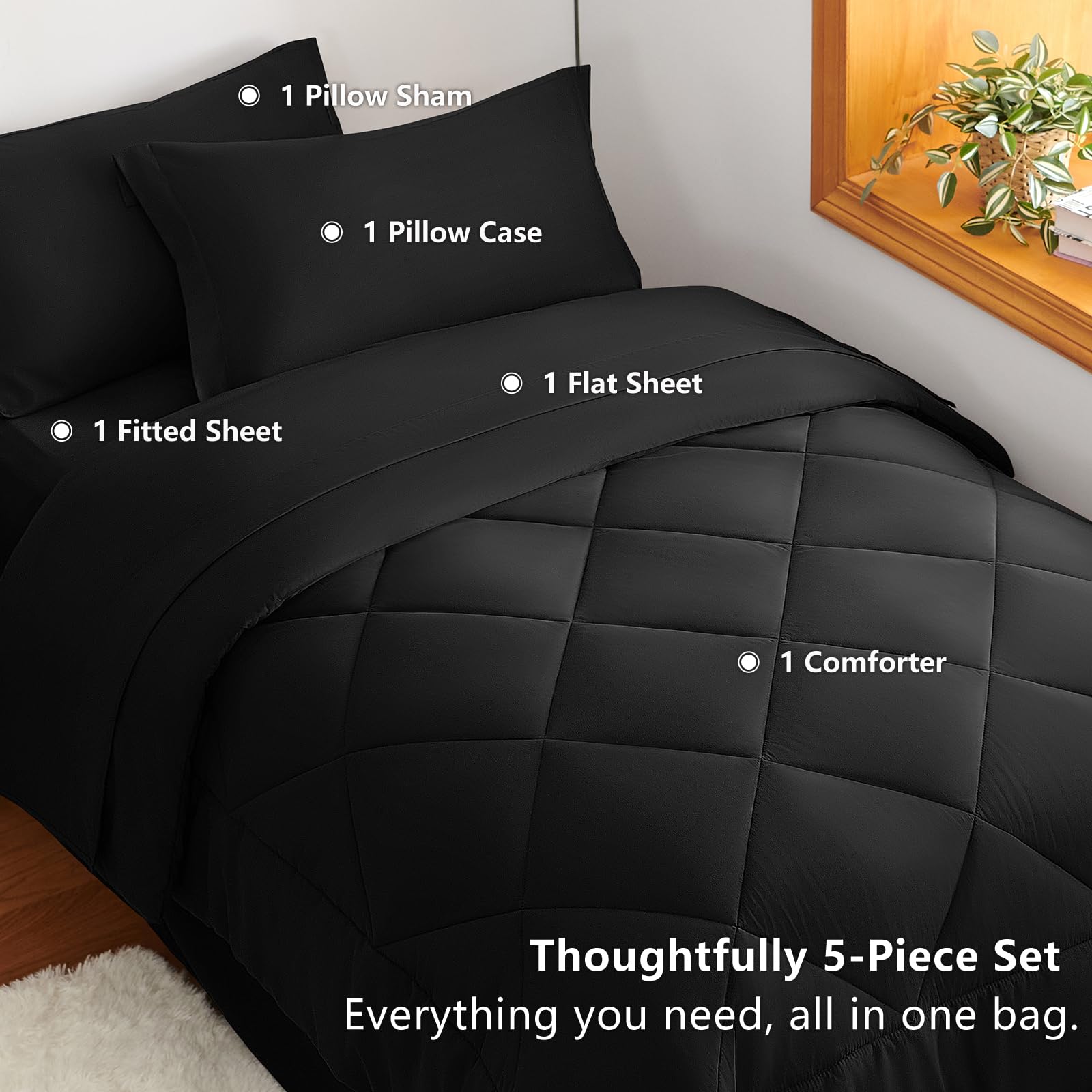 CozyLux black comforter set with box stitching for a neat, durable look