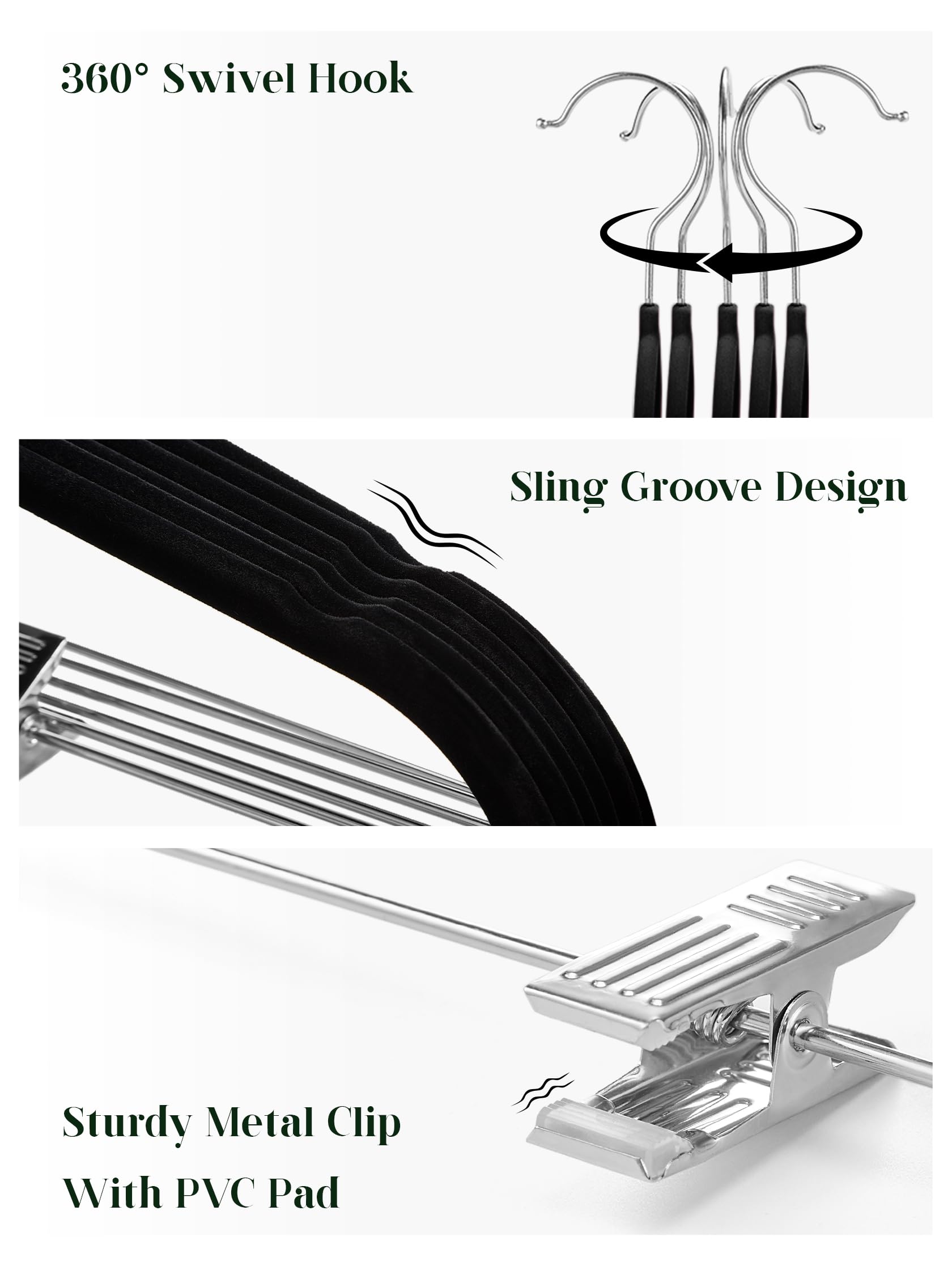Cozymood velvet hanger with 360-degree swivel hook for easy access
