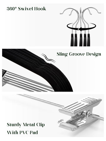 Cozymood velvet hanger with 360-degree swivel hook for easy access