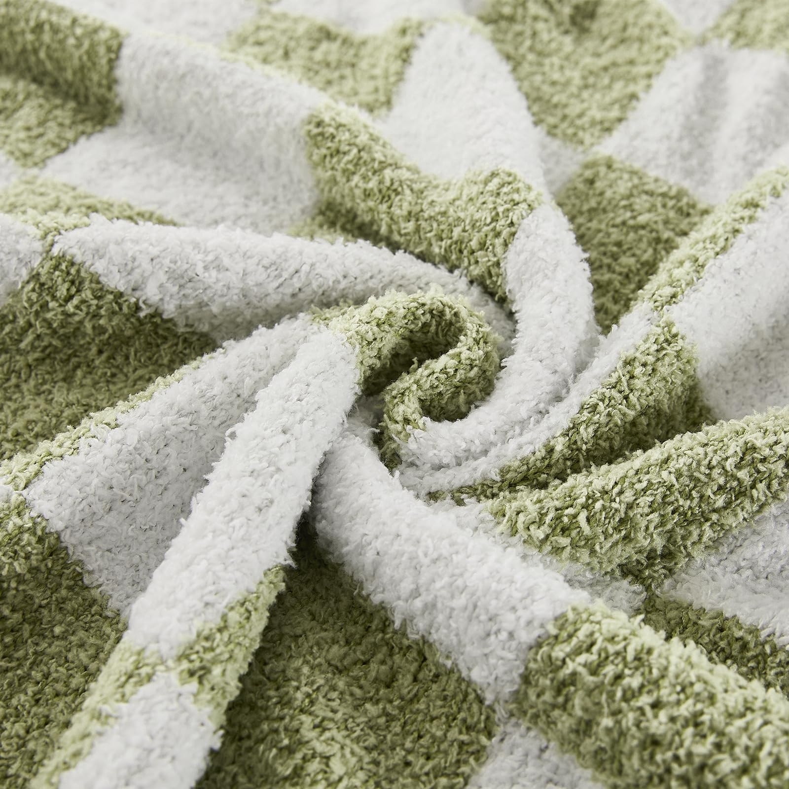 Cozzenity checkered throw blanket sage green folded neatly for compact storage