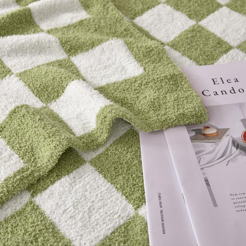 Cozzenity checkered throw blanket sage green packaging presented in colorful box