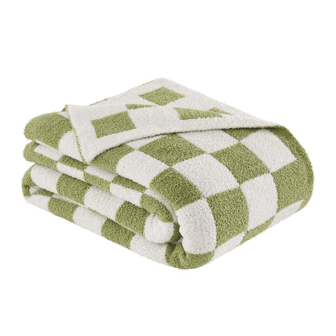 Cozzenity checkered throw blanket sage green travel-ready for trips and picnics