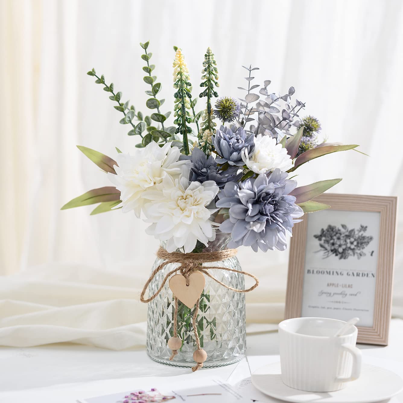 COZZI CODI artificial blue flowers table centerpiece adds color to dining spaces.
