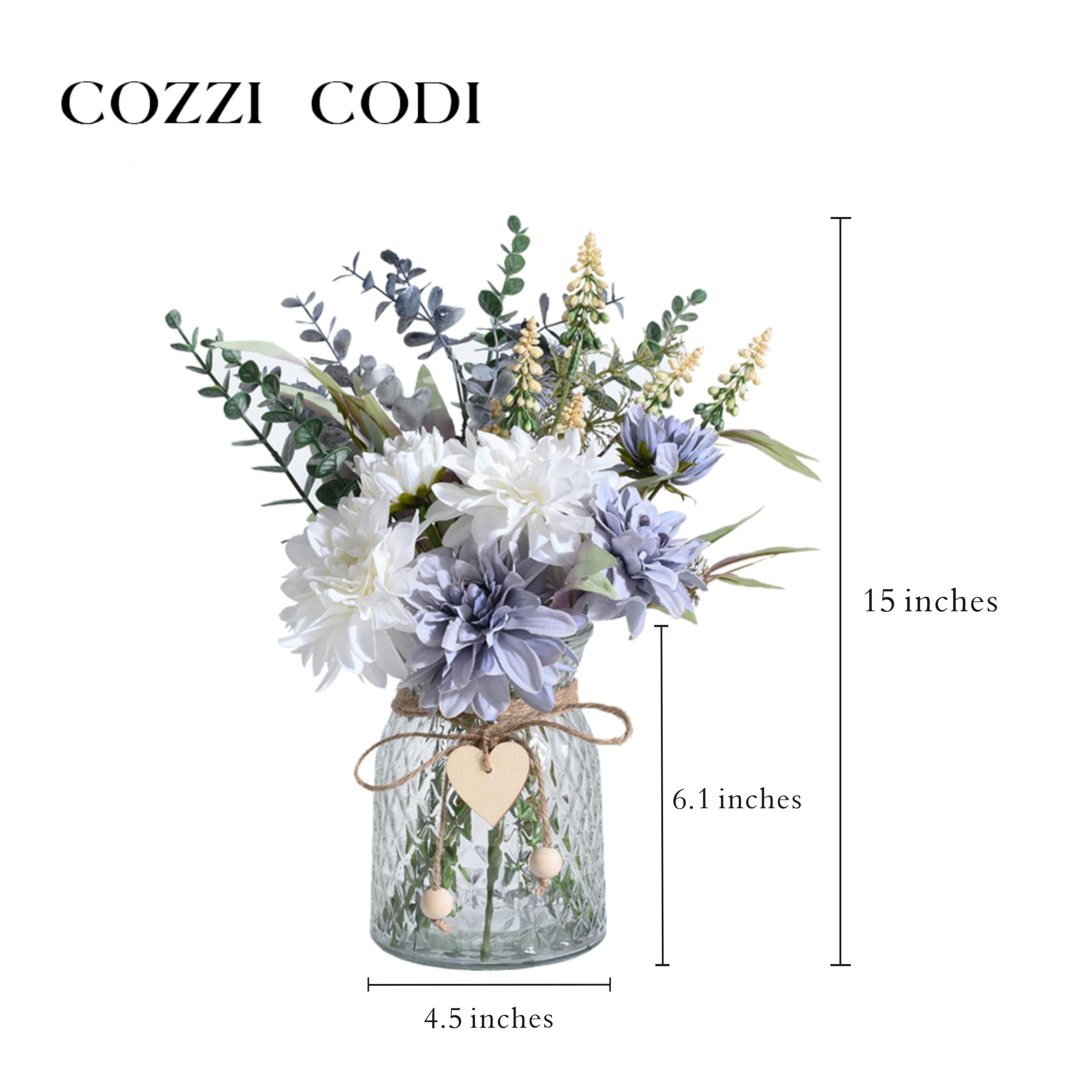 COZZI CODI blue flowers arrangement enhances living rooms and entryways.