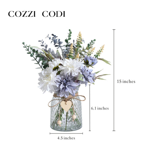 COZZI CODI blue flowers arrangement enhances living rooms and entryways.