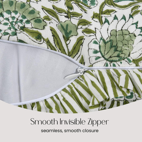 CPC Cotton Print Club agate green ruffle sham enhances living room texture