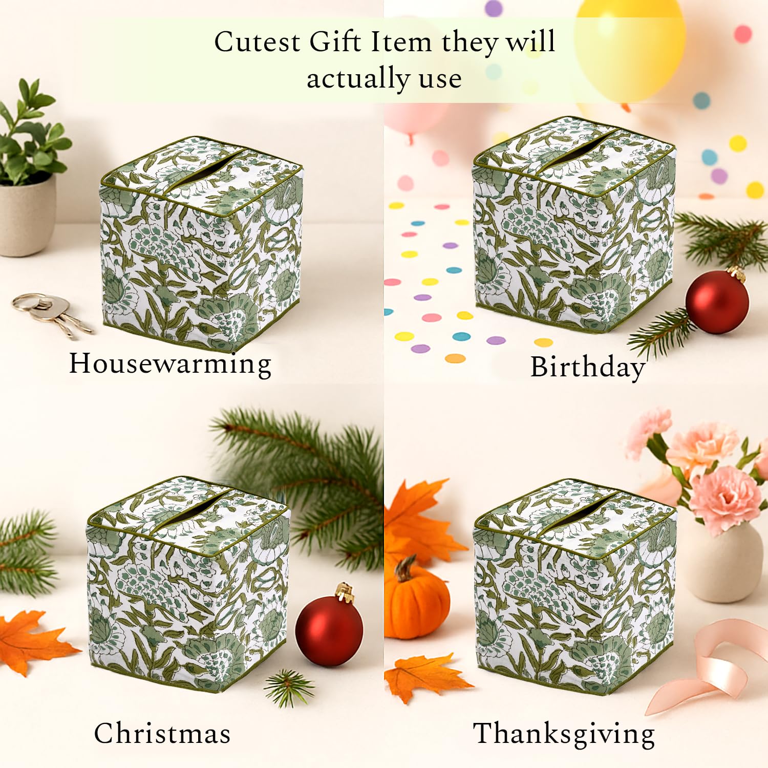 CPC Cotton Print Club Agate Green tissue box cover texture detail for cozy spaces.