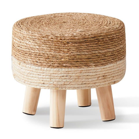 Cpintltr foot stool, natural seagrass round design, offers sturdy sofa and desk support.
