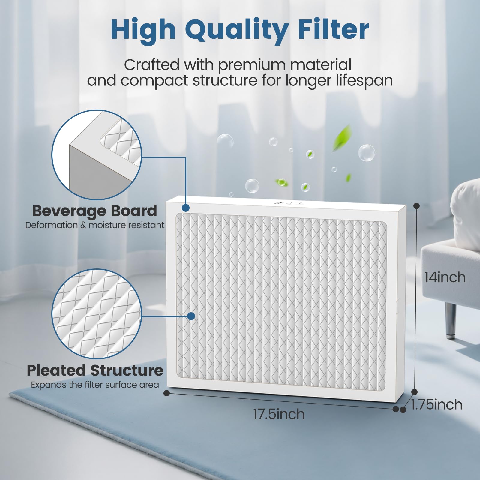 CPLIKE MERV 13 filter pleated structure with expanded surface for faster moisture removal.