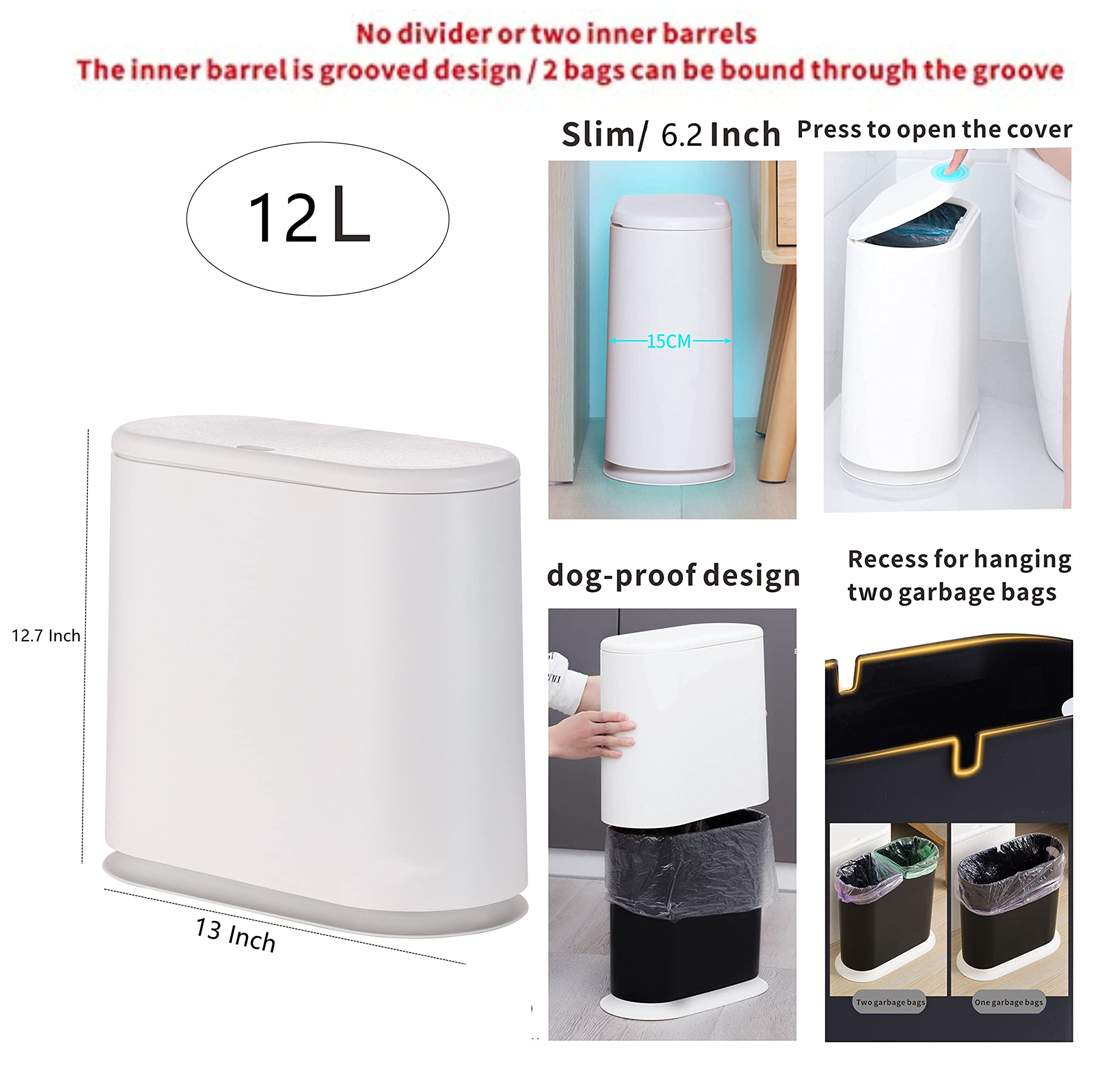 Cq Acrylic dog proof trash bin in a compact kitchen corner