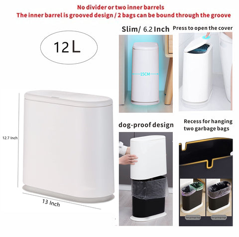 Cq Acrylic dog proof trash bin in a compact kitchen corner