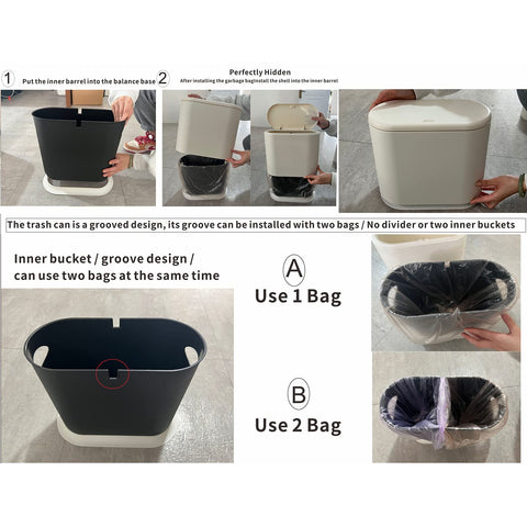 Cq Acrylic white mini wastebasket with removable inner bucket for easy disposal