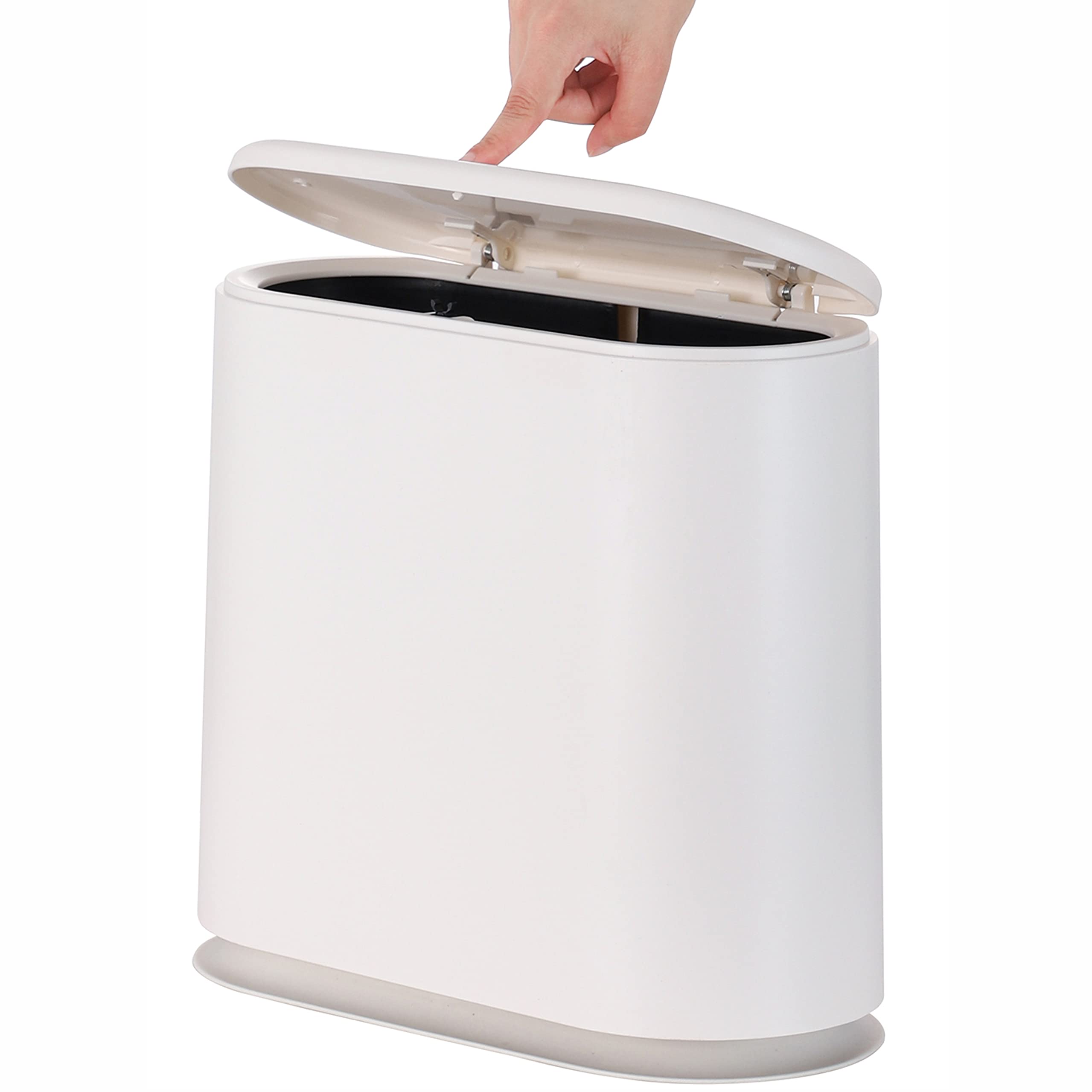 Cq Acrylic white slim trash can with press top lid for tight spaces and odor control