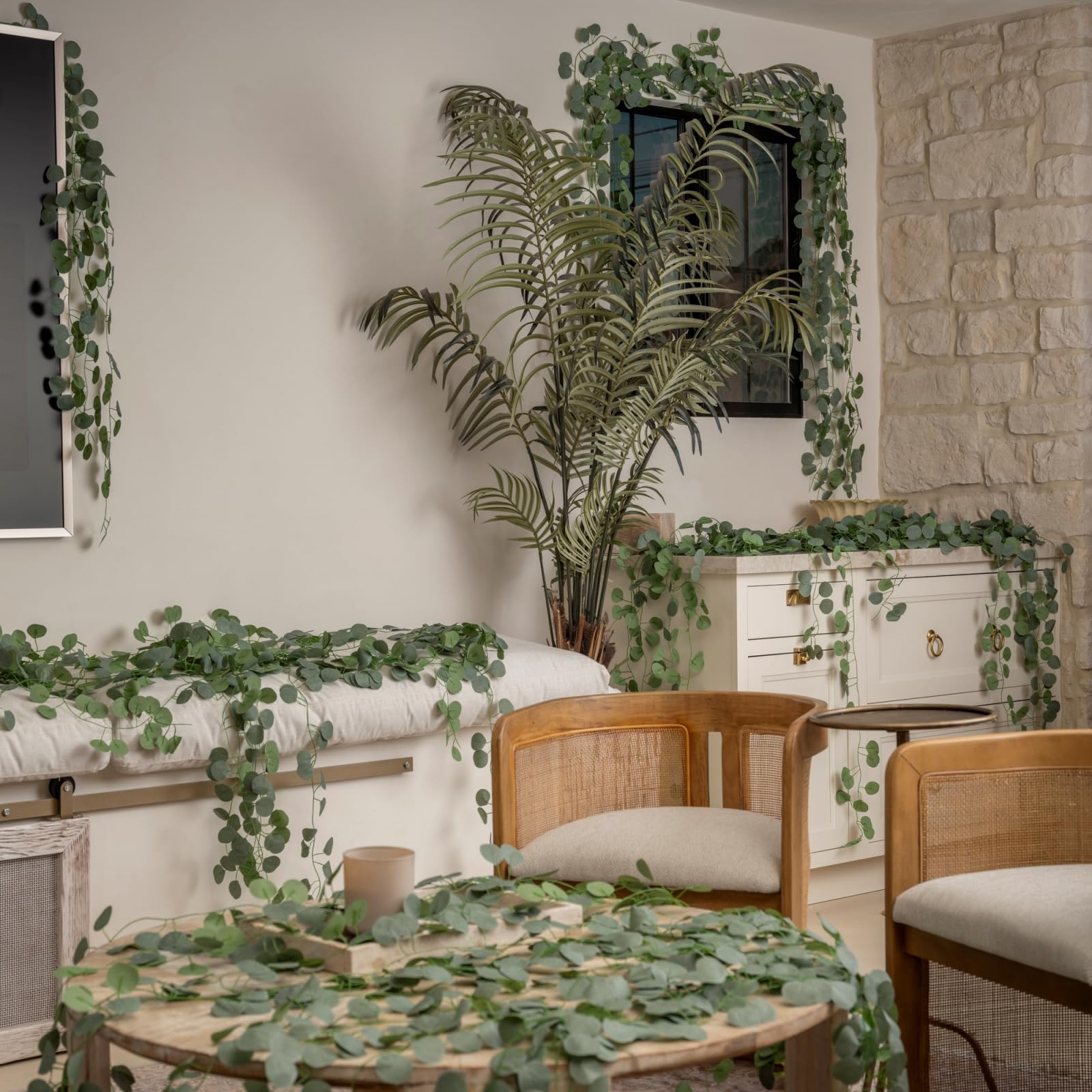 CQURE 48-pack eucalyptus garland bundle for affordable party decor.