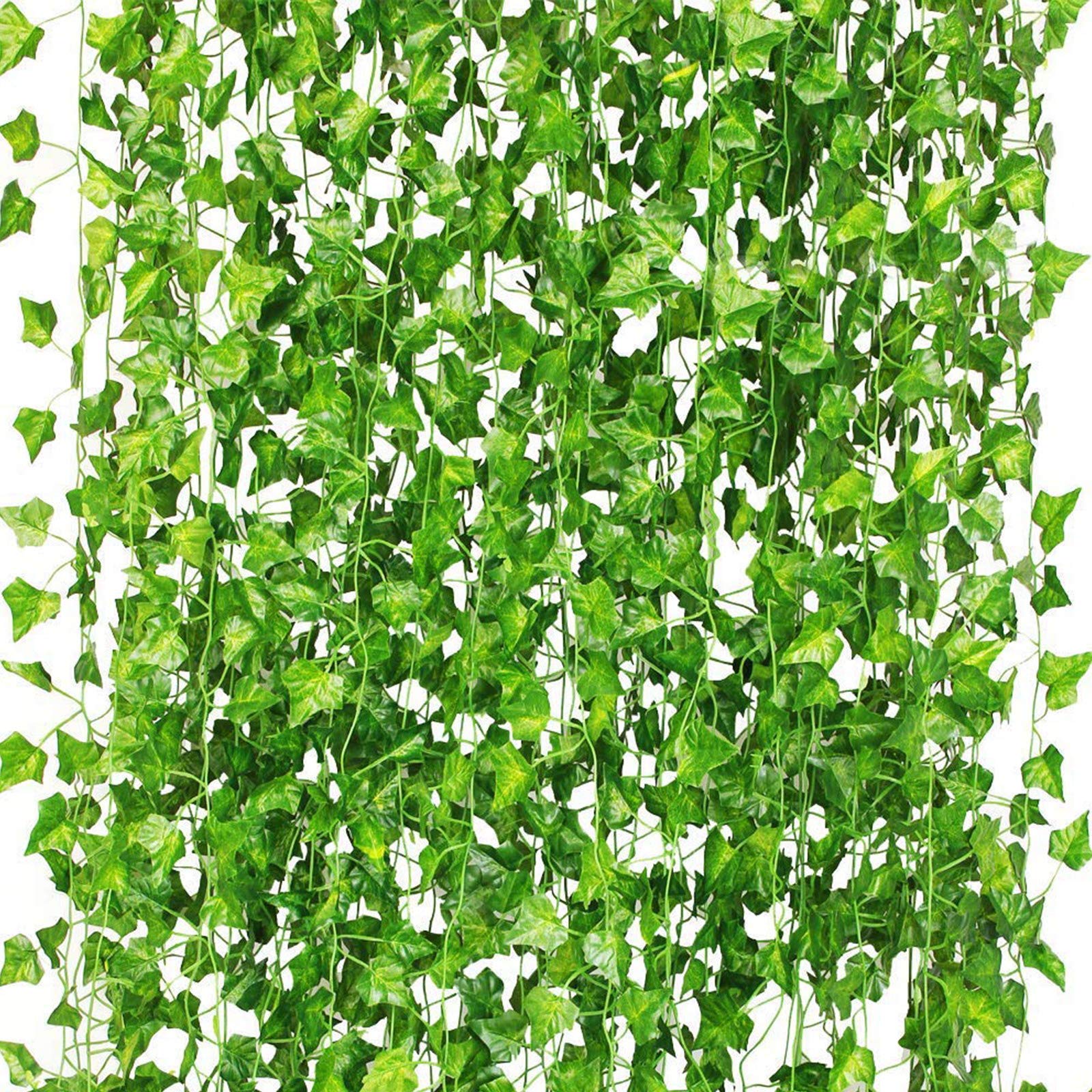 CQURE artificial ivy garland close-up leaves for lush interior decor.