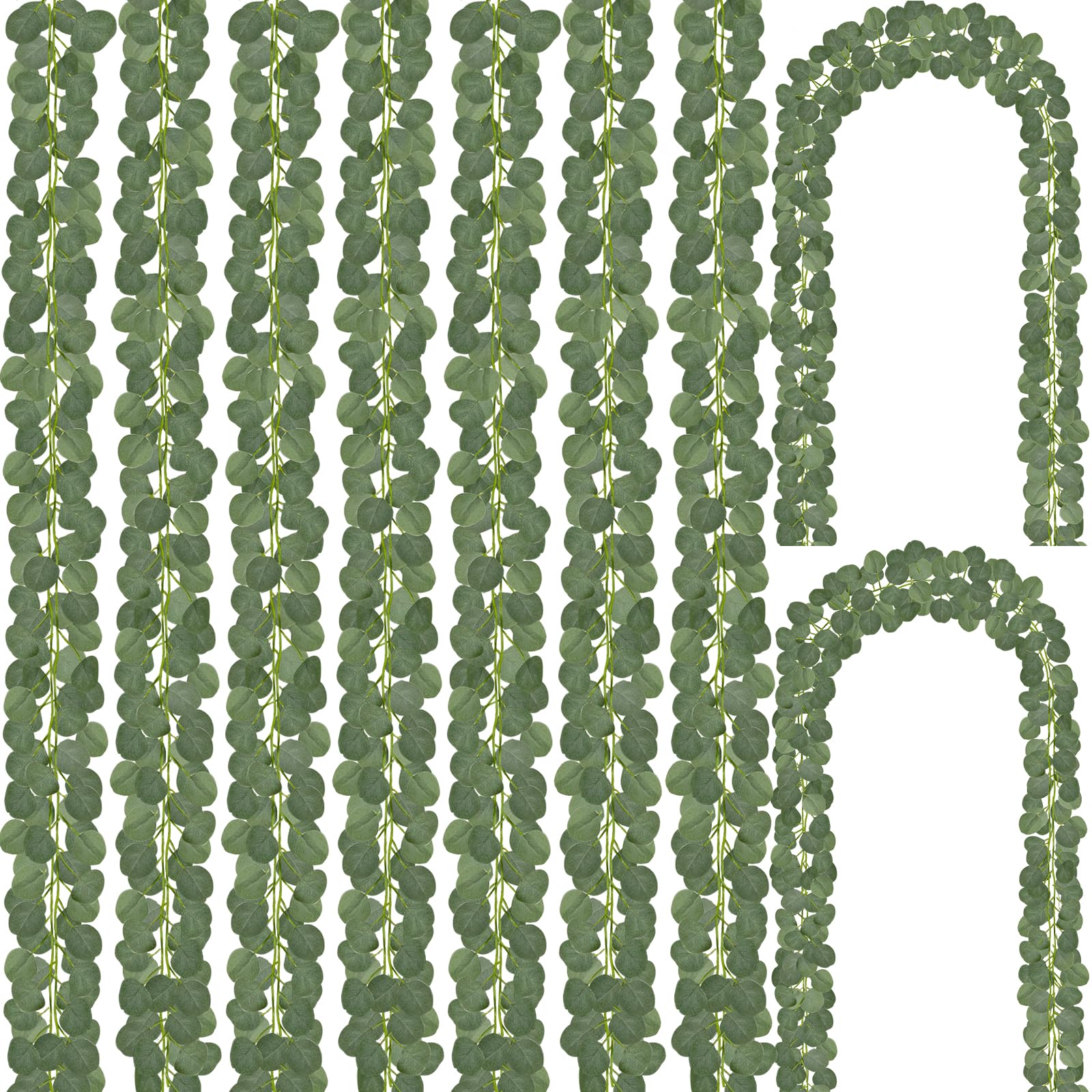 CQURE eucalyptus garland 7 ft long with lifelike leaves for durable wedding decor.