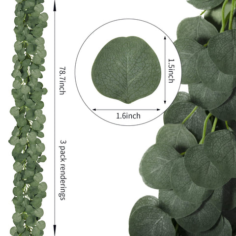 CQURE eucalyptus garland close-up leaves for realistic faux greenery.