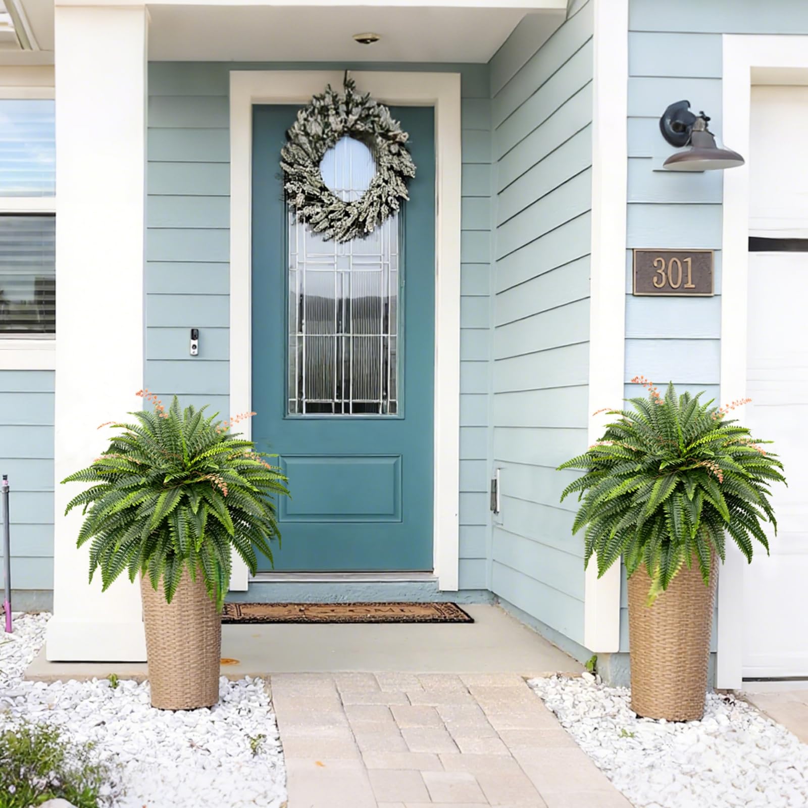 CQURE living room fern arrangement adds life with care-free upkeep.