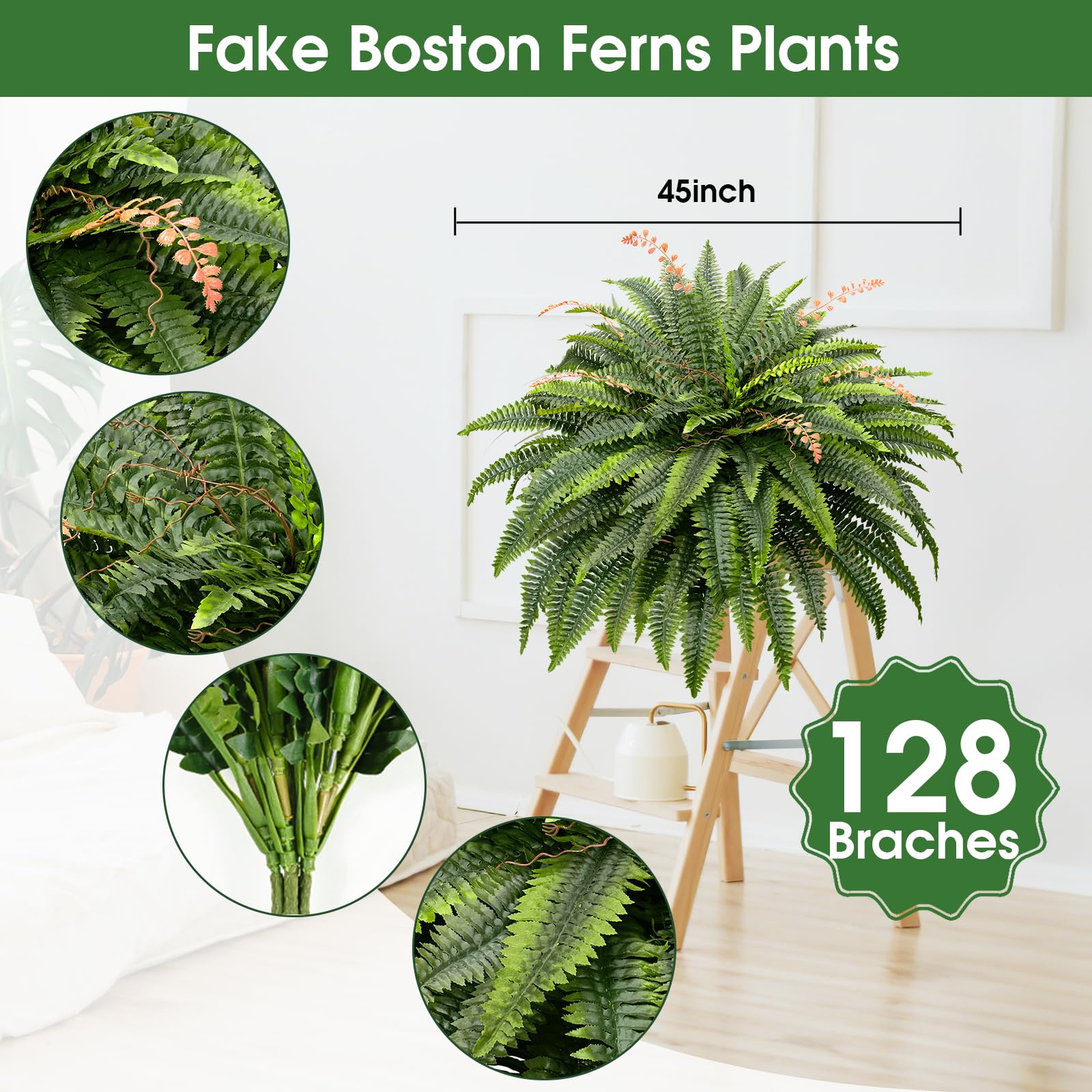 Two-pack outdoors-friendly ferns add lush greenery to planters.