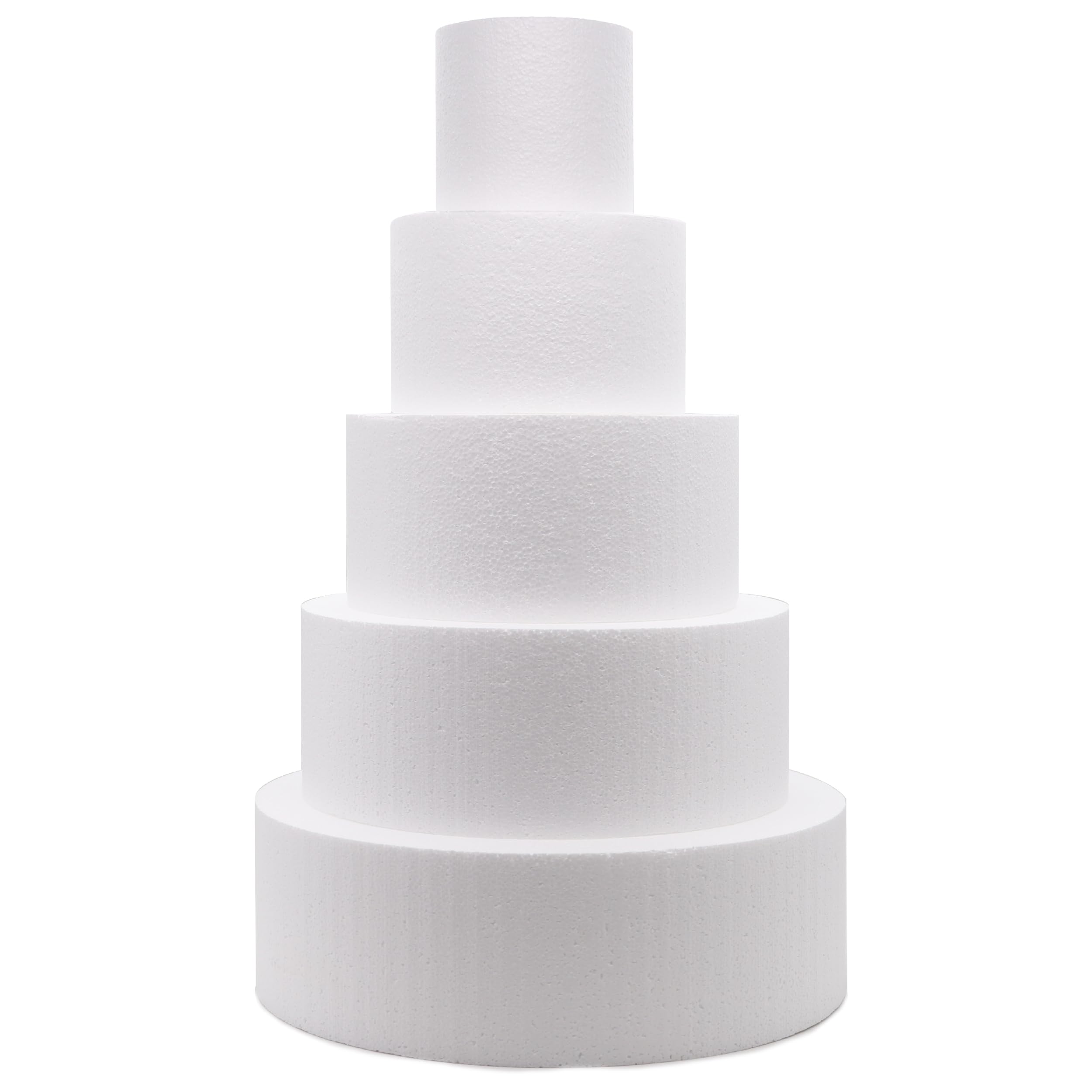 Crafare 5-tier foam cake dummy, 4-inch diameter, ideal for reusable wedding cake displays.