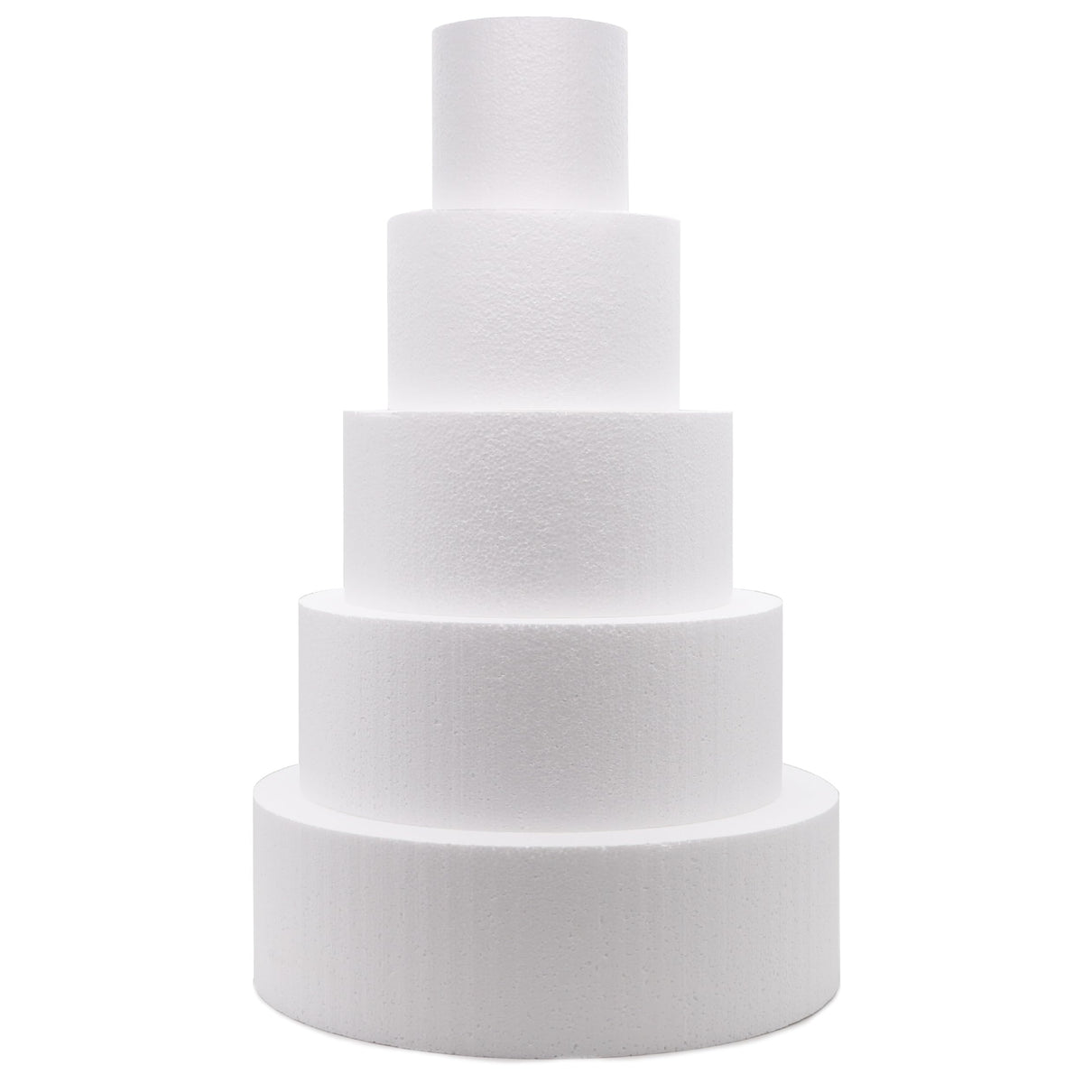 Crafare 5-tier foam cake dummy, 4-inch diameter, ideal for reusable wedding cake displays.