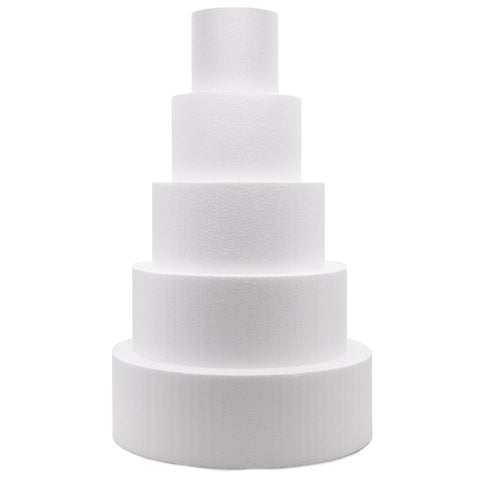 Crafare 5-tier foam cake dummy, 4-inch diameter, ideal for reusable wedding cake displays.