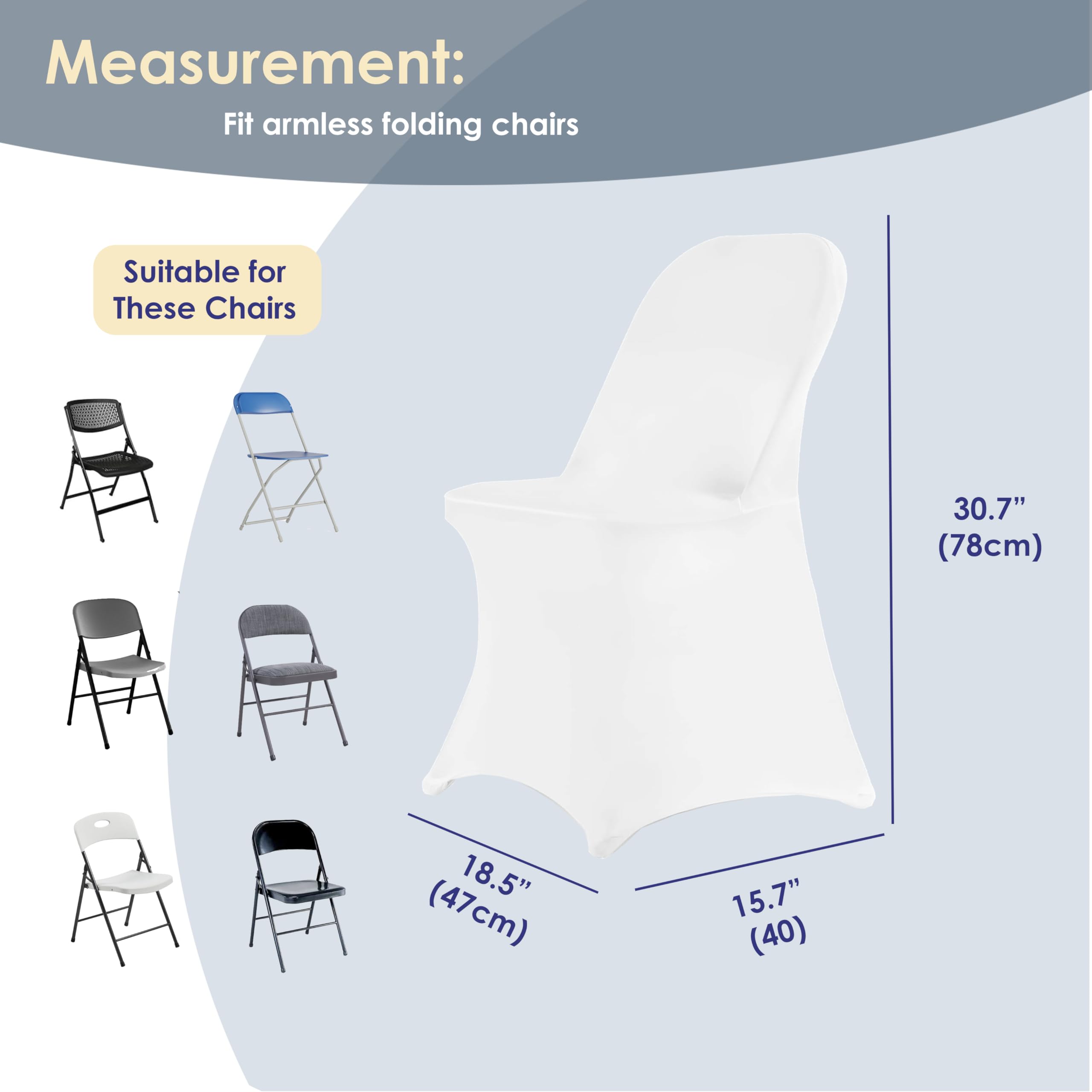 Craft And Party white spandex chair cover fabric close-up showing stretch and durable material.