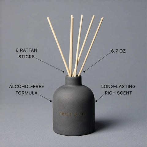 Ceramic diffuser jar placed on shelf adds elegant decor and steady scent