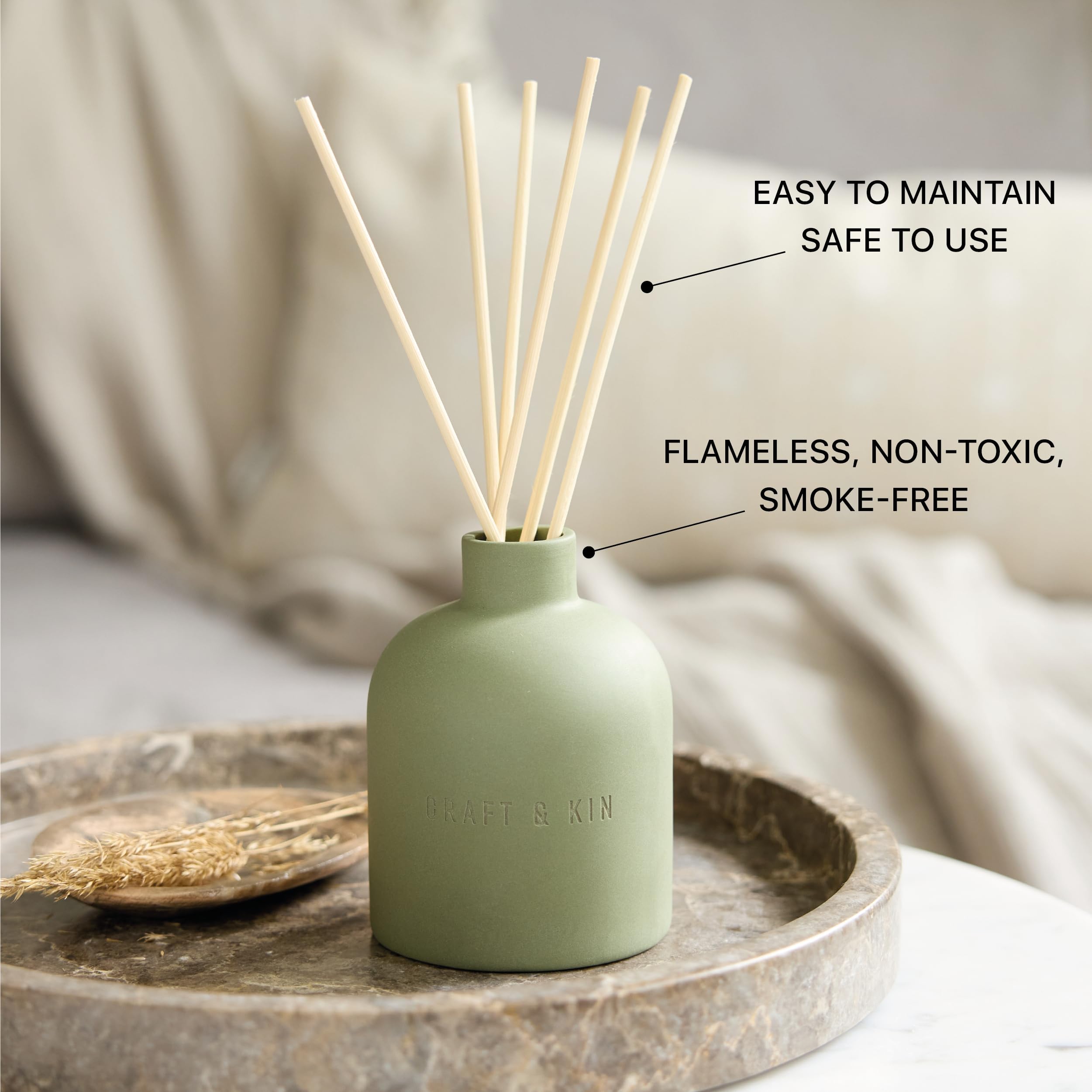 Craft & Kin living room diffuser setup enhances cozy atmosphere.