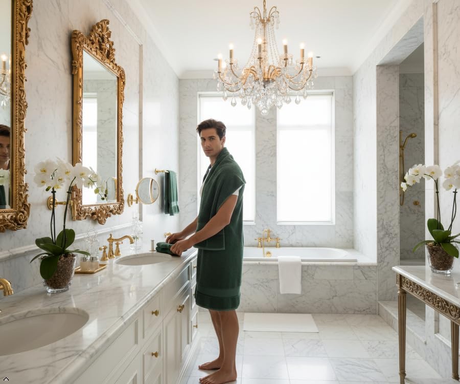 Towels draped in a spa-inspired bathroom for everyday luxury.