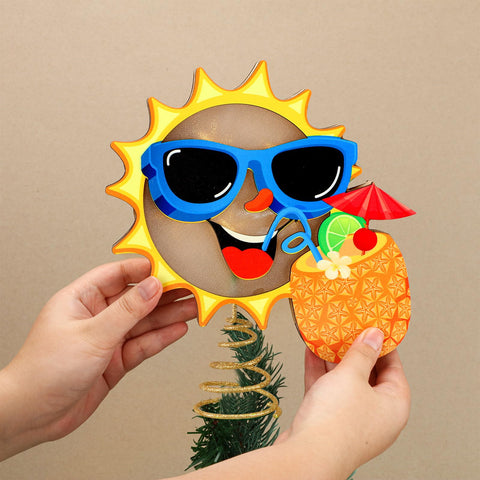 Craftsatin luau party decor tree topper creates tropical vibe.