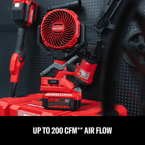 CRAFTSMAN clip-on fan works with V20 batteries for cordless use