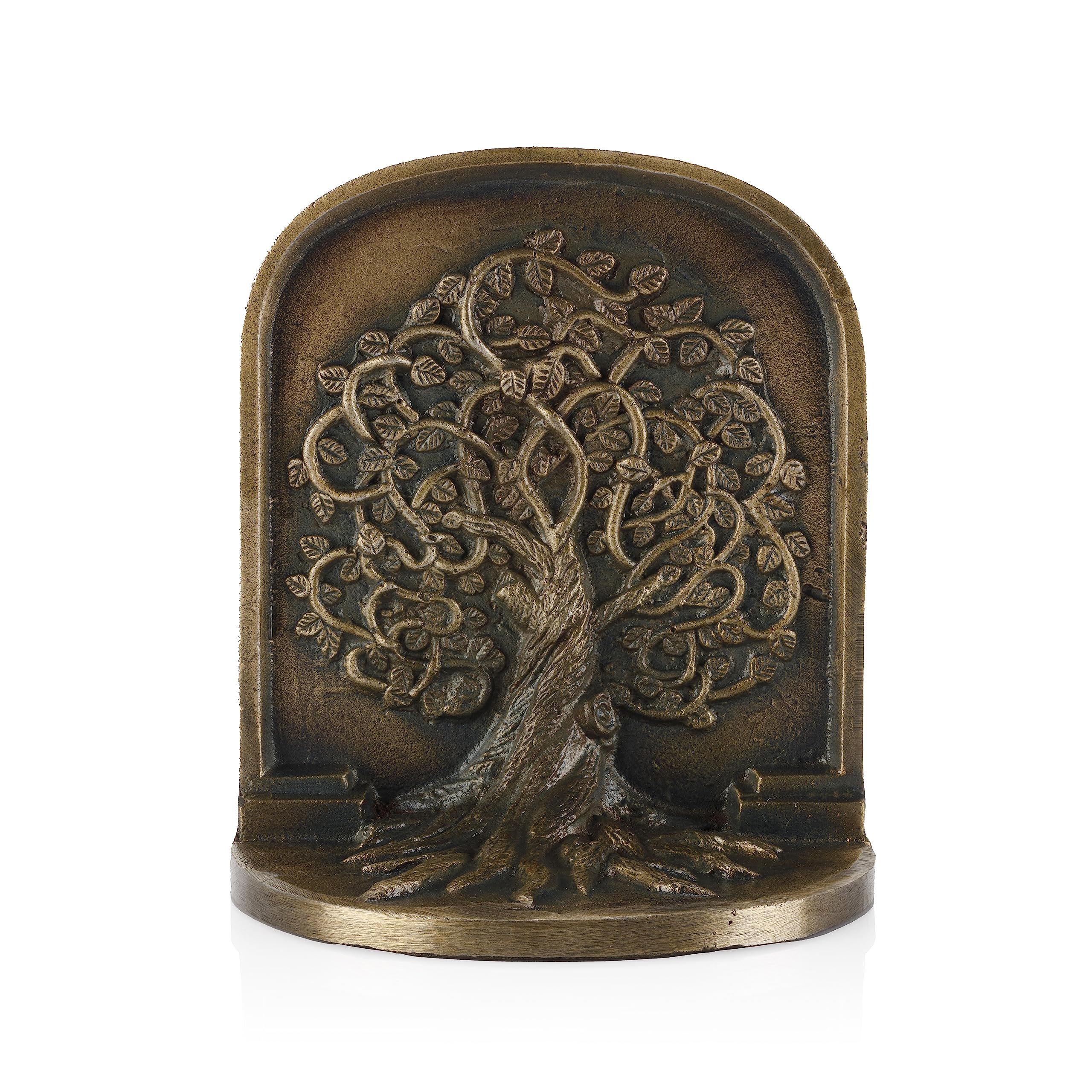 Tree of Life bookends from Craftsman Road sitting on a shelf