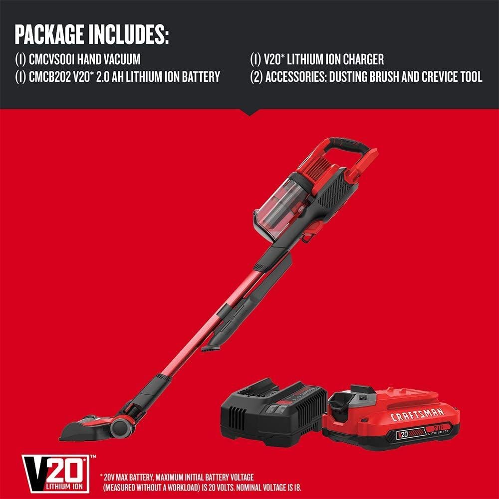 CRAFTSMAN V20 anti-tangle brush in action helps maintain suction through messes.