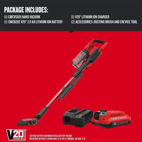 CRAFTSMAN V20 anti-tangle brush in action helps maintain suction through messes.
