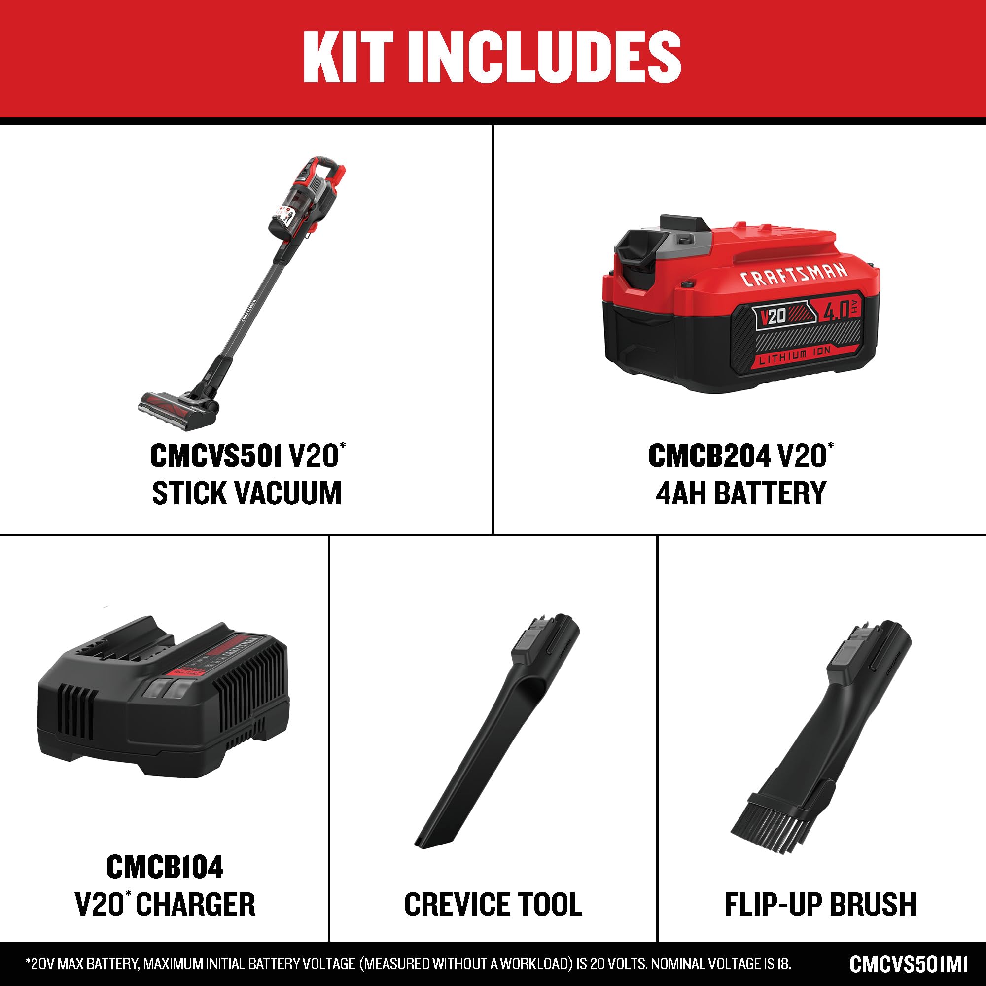 CRAFTSMAN V20 brushless motor delivering strong suction on messes