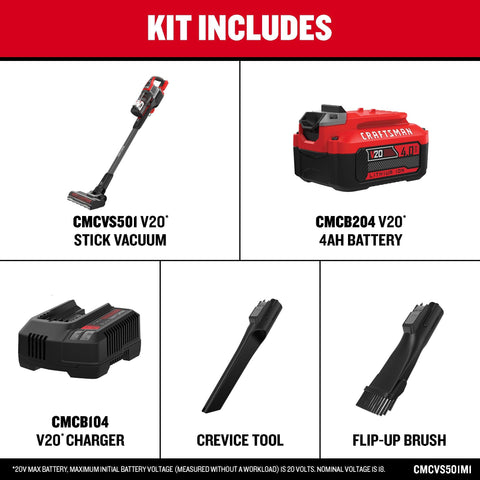 CRAFTSMAN V20 washable filter and quick-release bin for simple maintenance