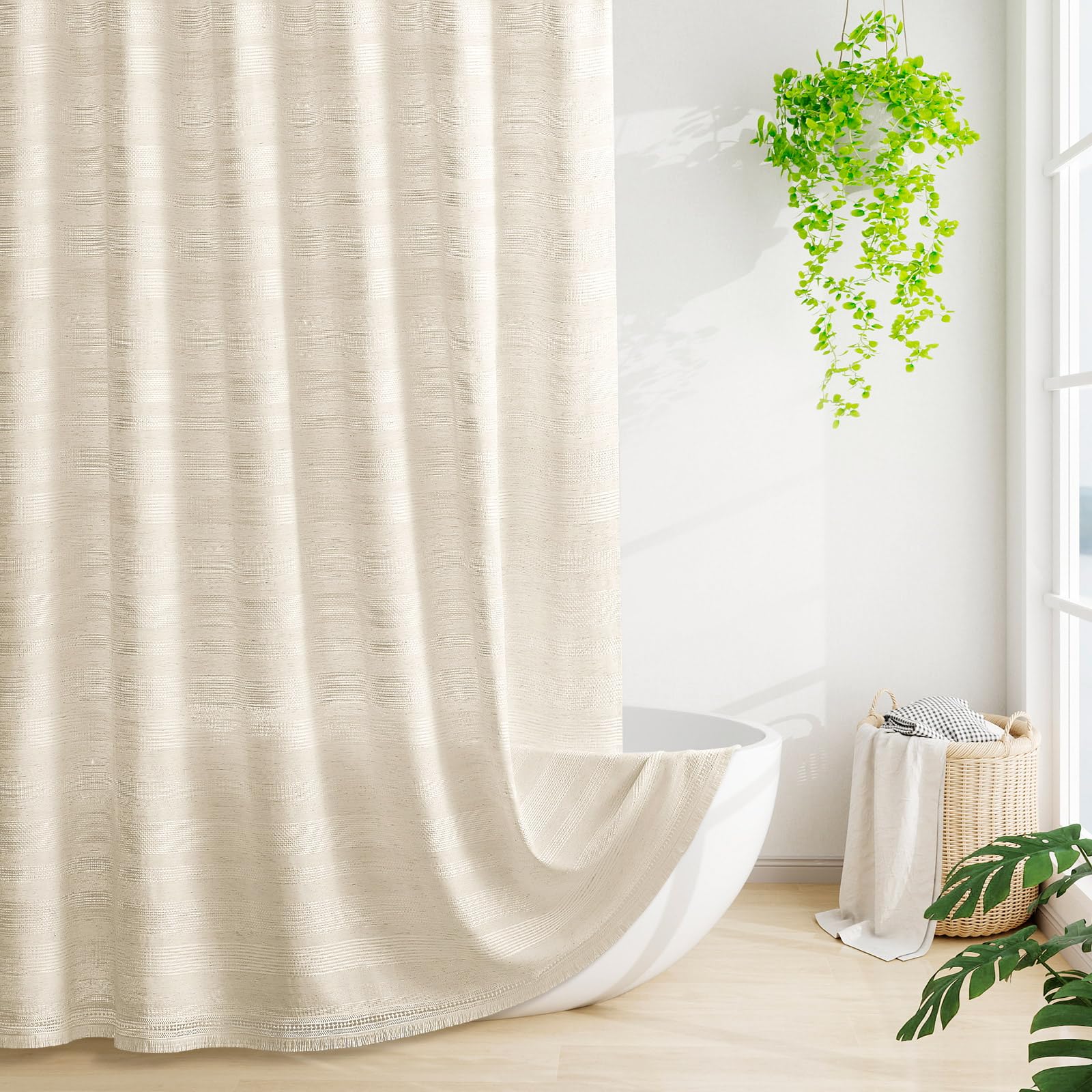 Craidlela boho farmhouse shower curtain 72x72 beige cream adds warm texture to your bathroom