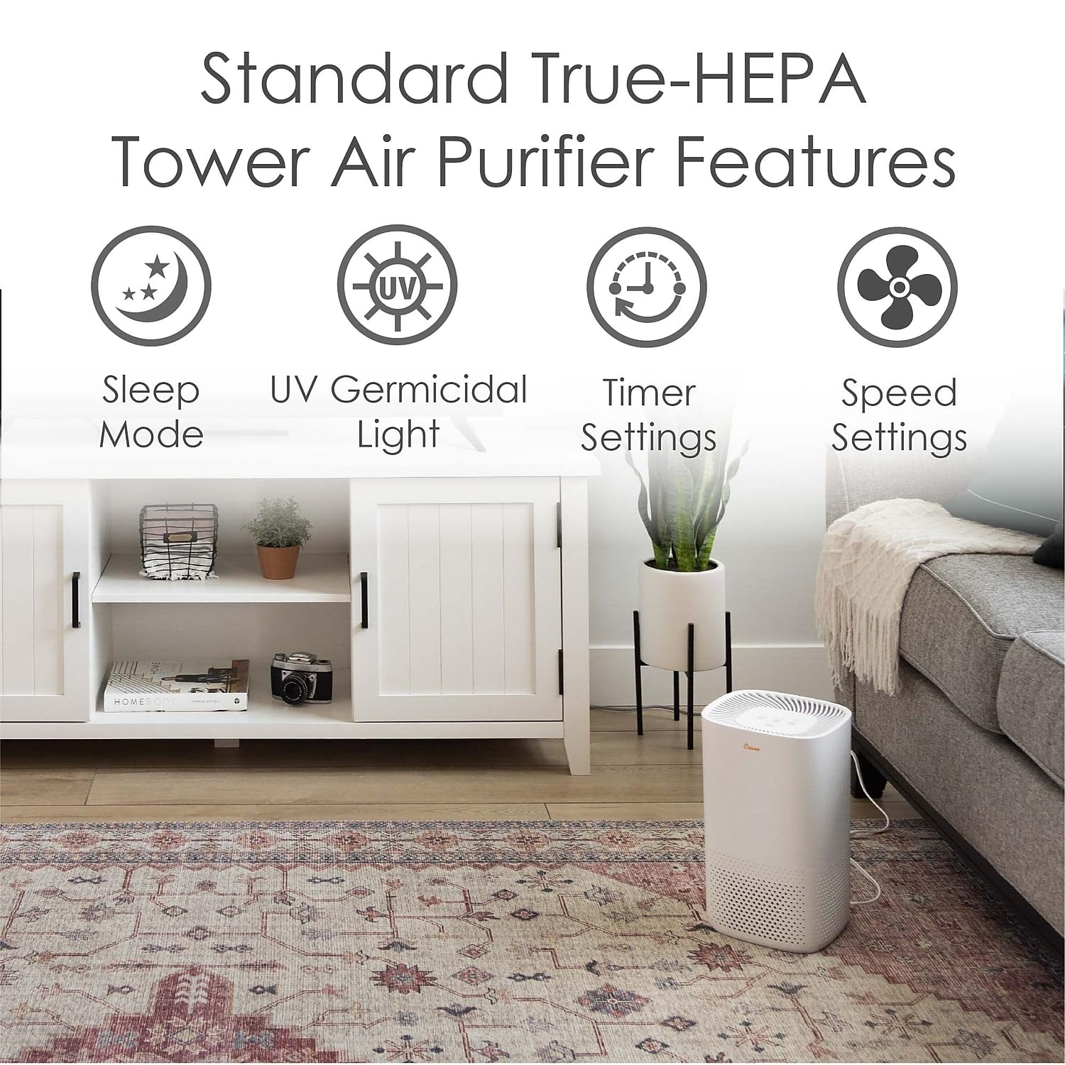 Crane air purifier 3-stage purification delivers thorough filtration in small to medium rooms.