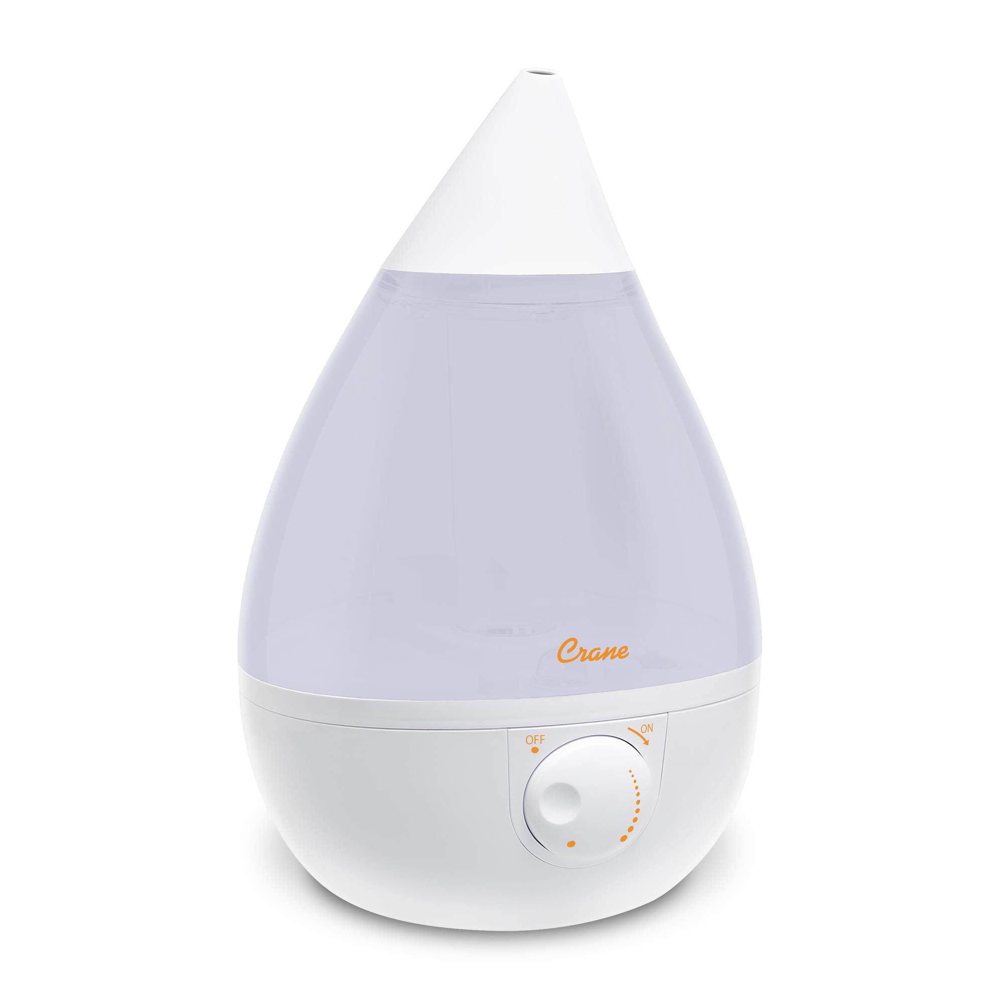 Crane Drop Shape humidifier on nightstand providing gentle mist for a calm bedroom.