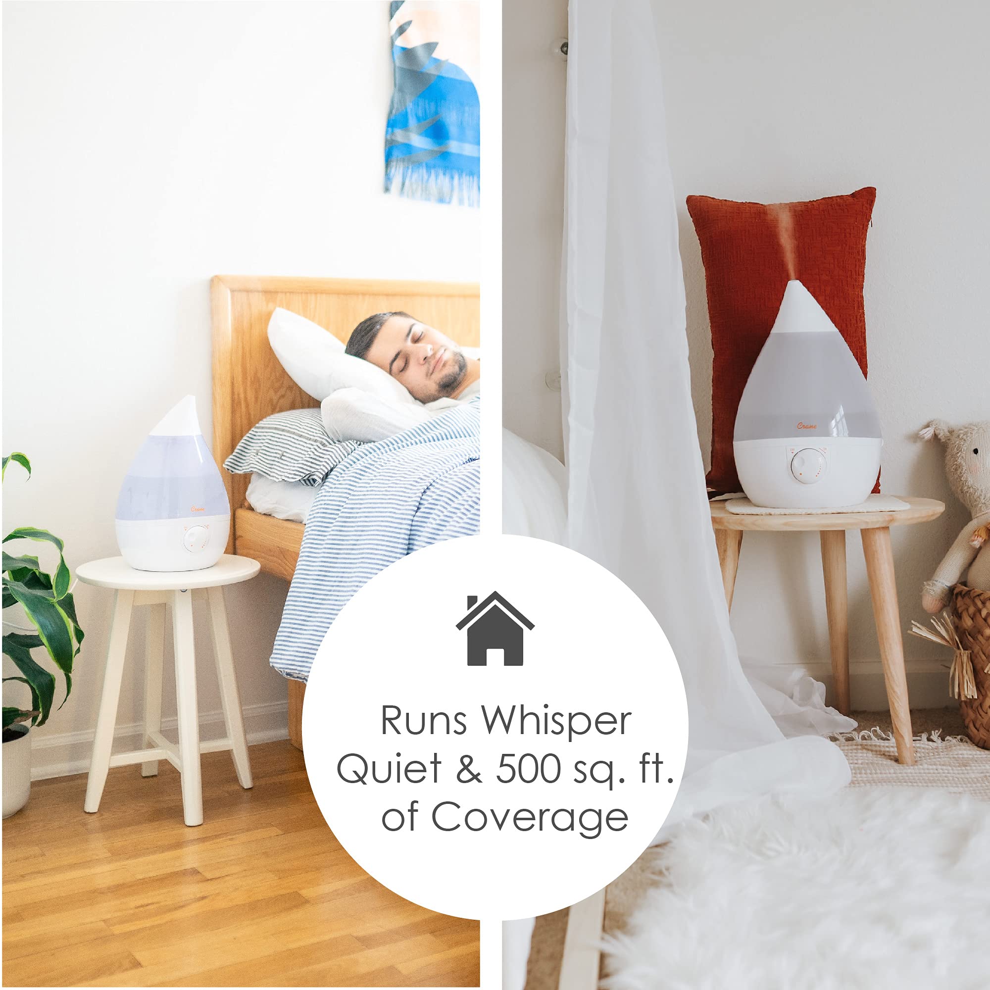 Crane Drop Shape humidifier in white modern design suits any room.