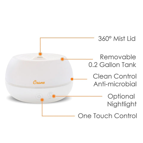 Crane no-filter humidifier for simple maintenance and quick setup.