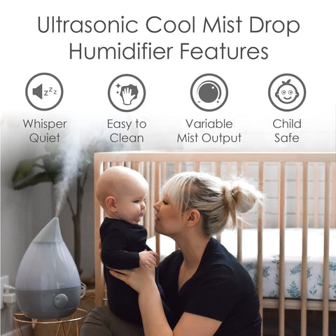 Crane humidifier in a bedroom setting with quiet operation for restful sleep