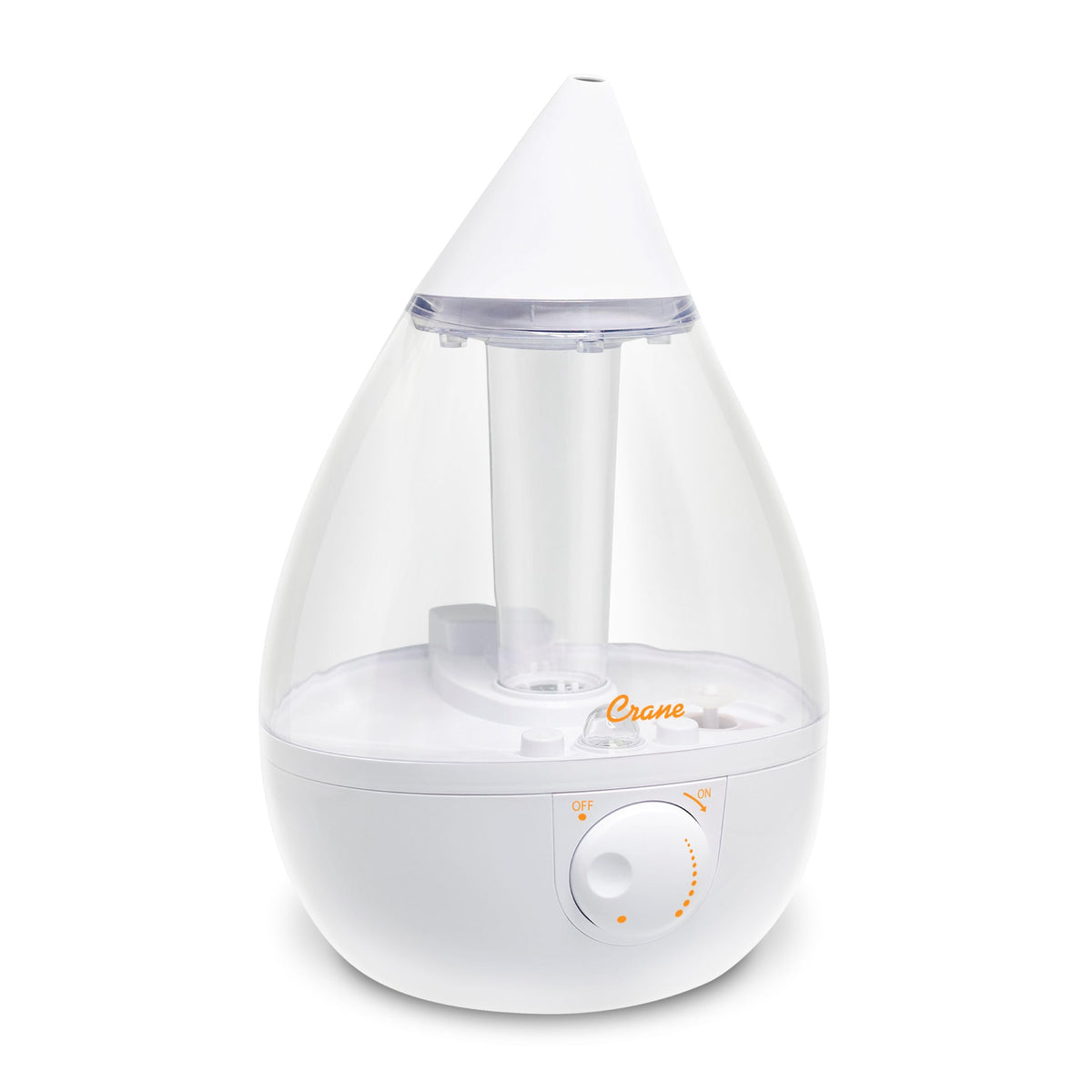 Crane Ultrasonic humidifier in a bedroom with a soft night light for better sleep.