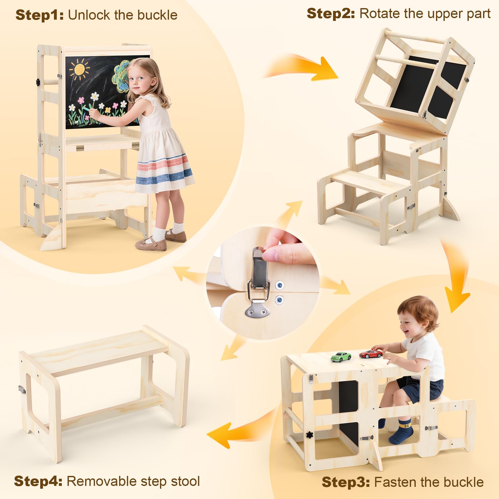 Cravenook toddler step stool with blackboard used for learning and playtime.