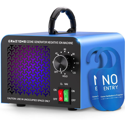 CrazyOne ozone generator front view highlights high output for large spaces
