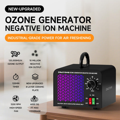 CrazyOne ozone generator side view highlights durable metal shell for long-lasting use.