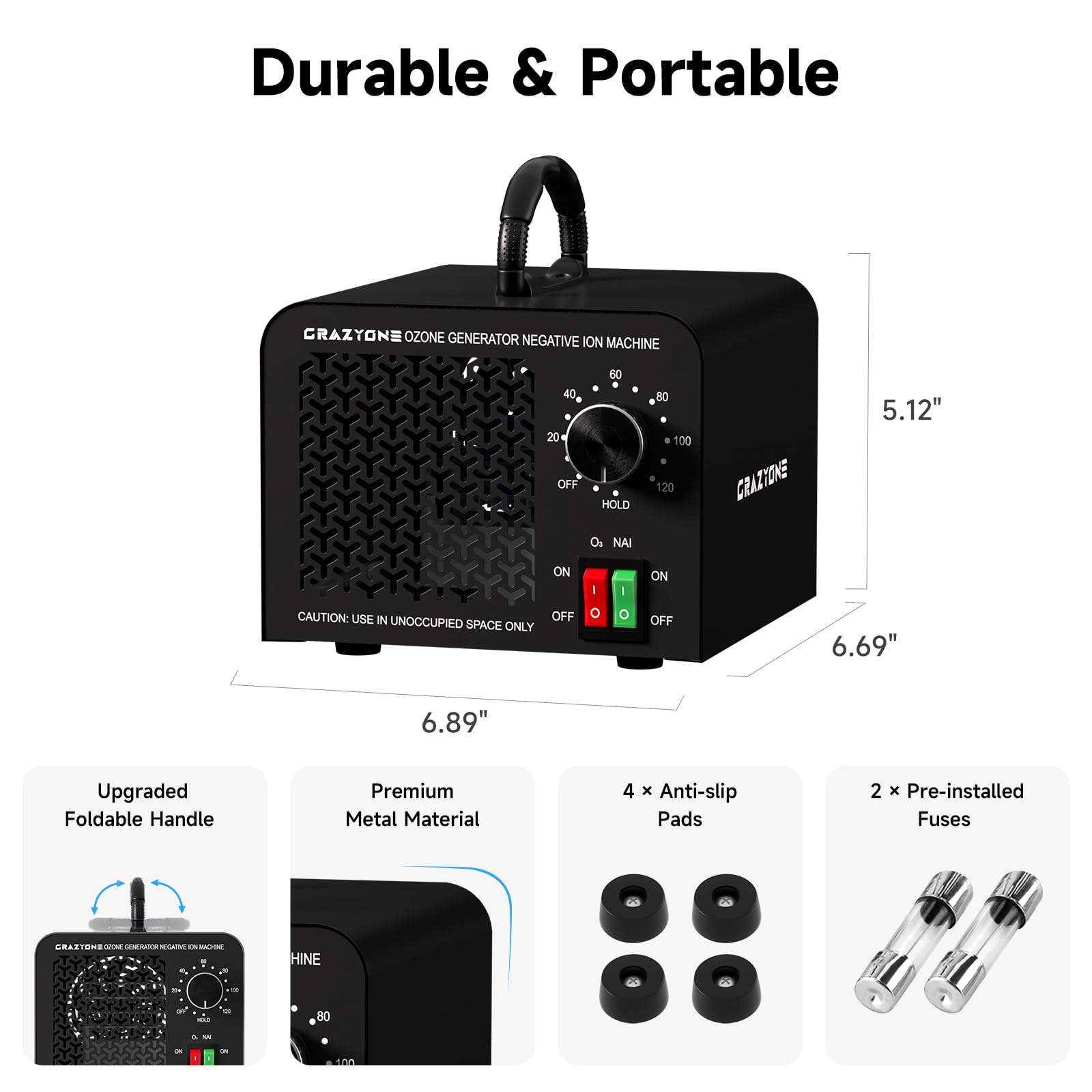 CrazyOne ozone generator timer and hold function enables flexible scheduling.