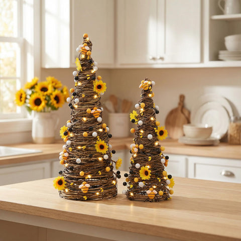 CRCZK lighted bee sunflower tree with warm LED glow for evenings