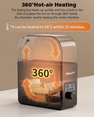 Creality Filament Dryer Box Pro 2.0 interior with 360° air circulation for even drying